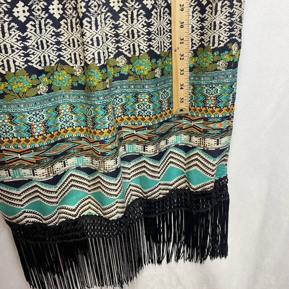 Dizzy Lizzy Bohemian Aztec Fringe Hem Open Front Cardigan Women Small Multicolor - Picture 3 of 15